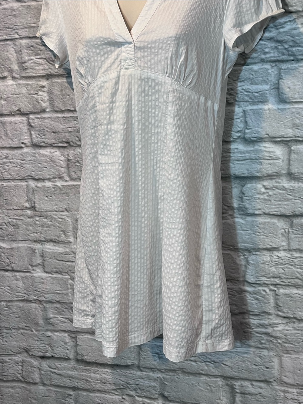 VTG Y2K Inscene White V-Neck Seersucker Cap Sleeve Mini Dress - Medium - Picture 6 of 15
